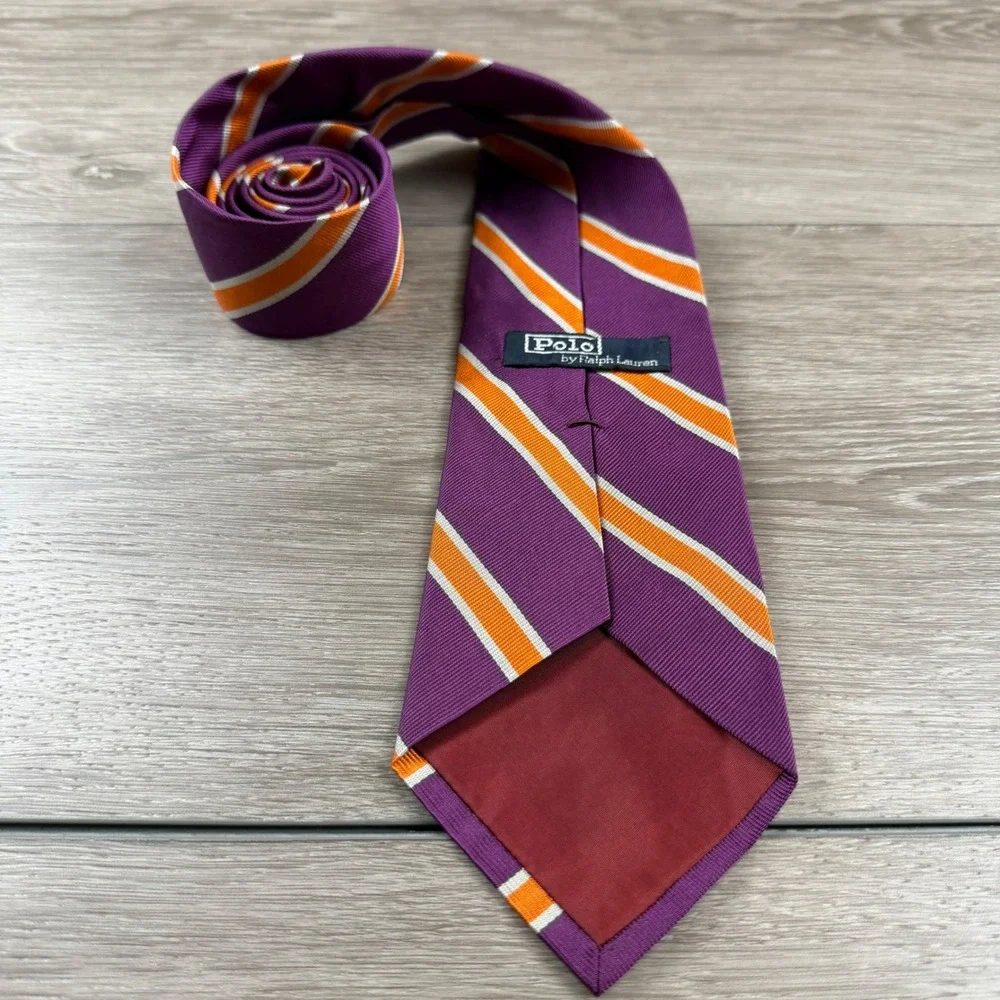 Polo Ralph Lauren Mens VTG Silk Tie Striped Purple Orange White OS